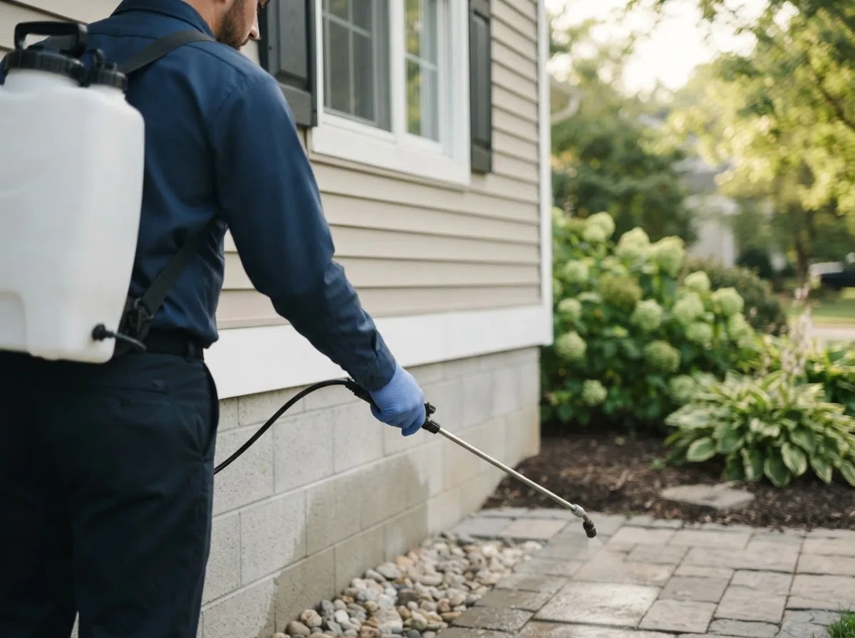 Pest control technician inspecting a home in Monroe, MI